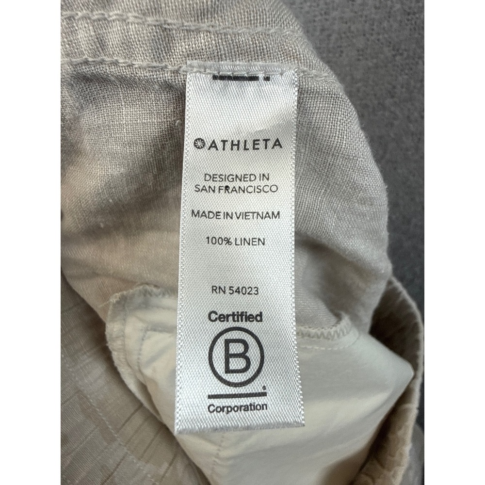 Athleta Cabo Tide Linen Jogger Pants Drawstring Elastic Waist Camo Tan Size 6 - Picture 10 of 12